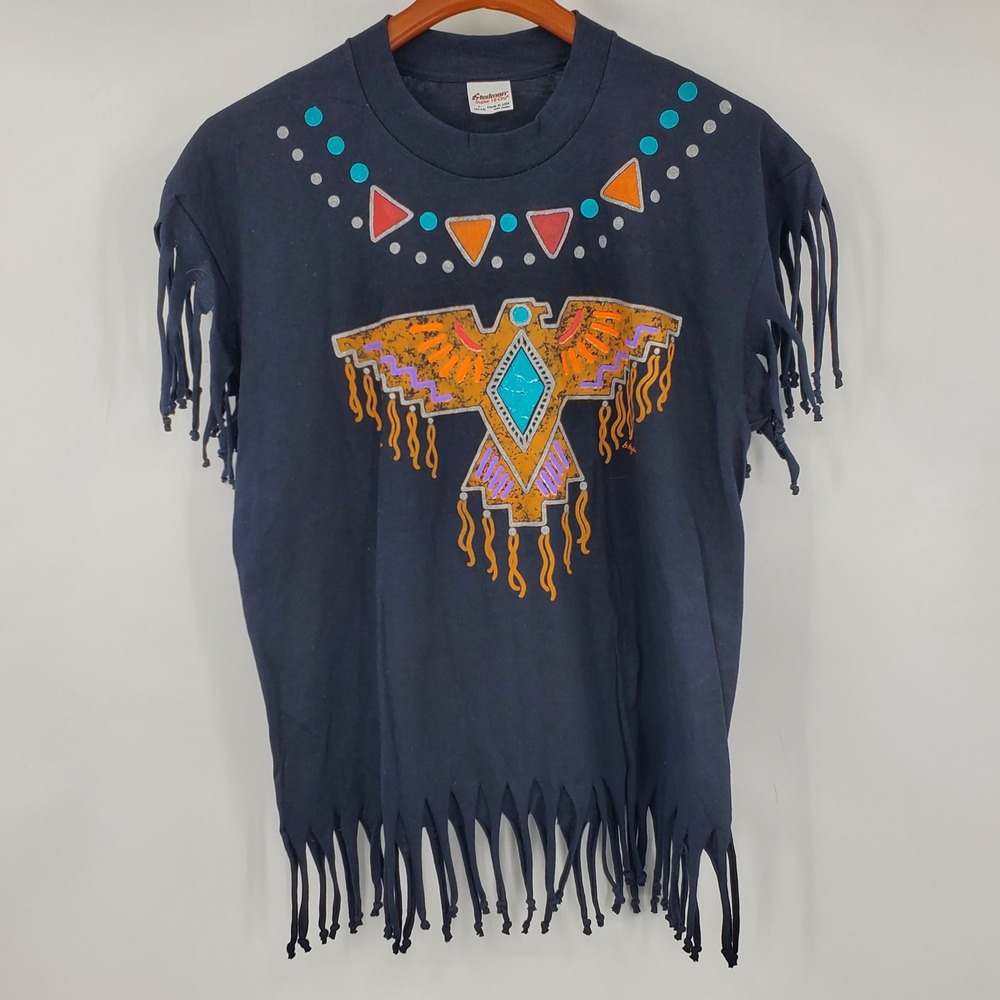 Vintage Stedman Super Hi-Cru Thunderbird Fringe T-Shirt Made in USA L Western